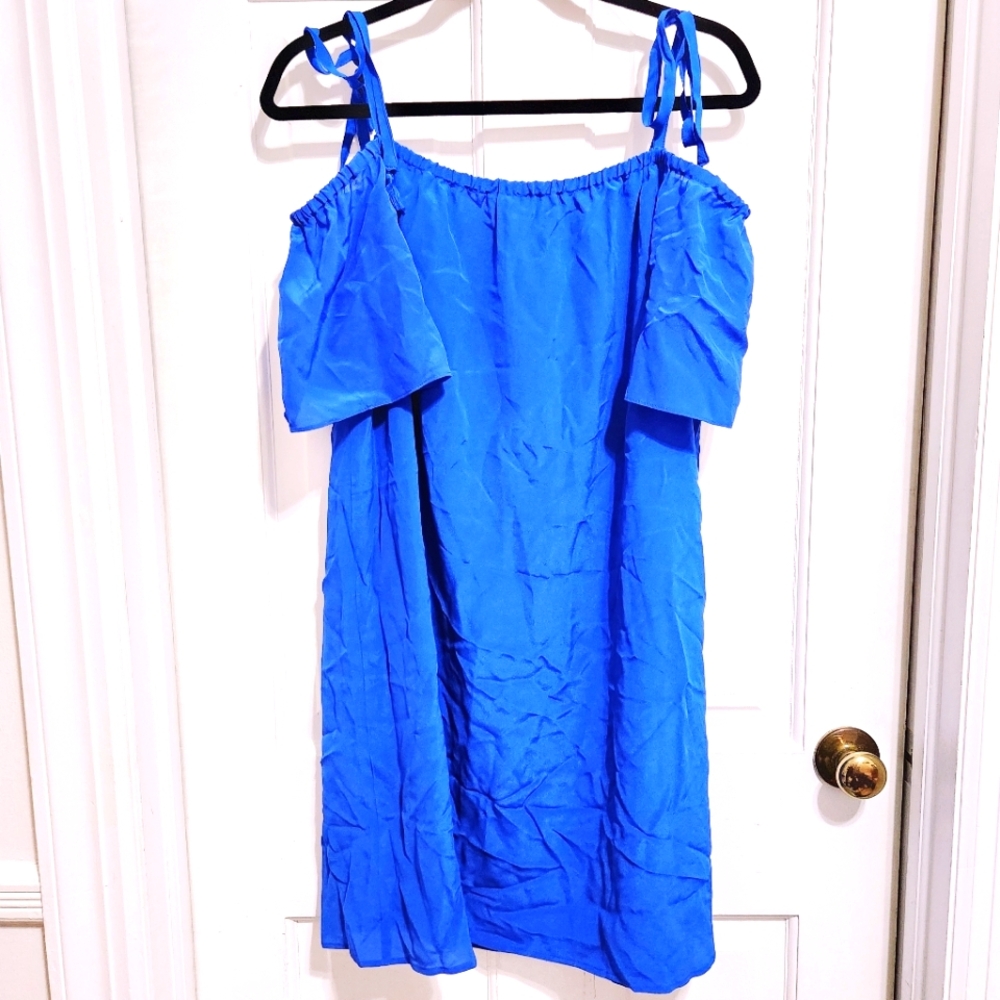Madewell Cobalt Blue Silk Off-Shoulder Tassle Detail Dress